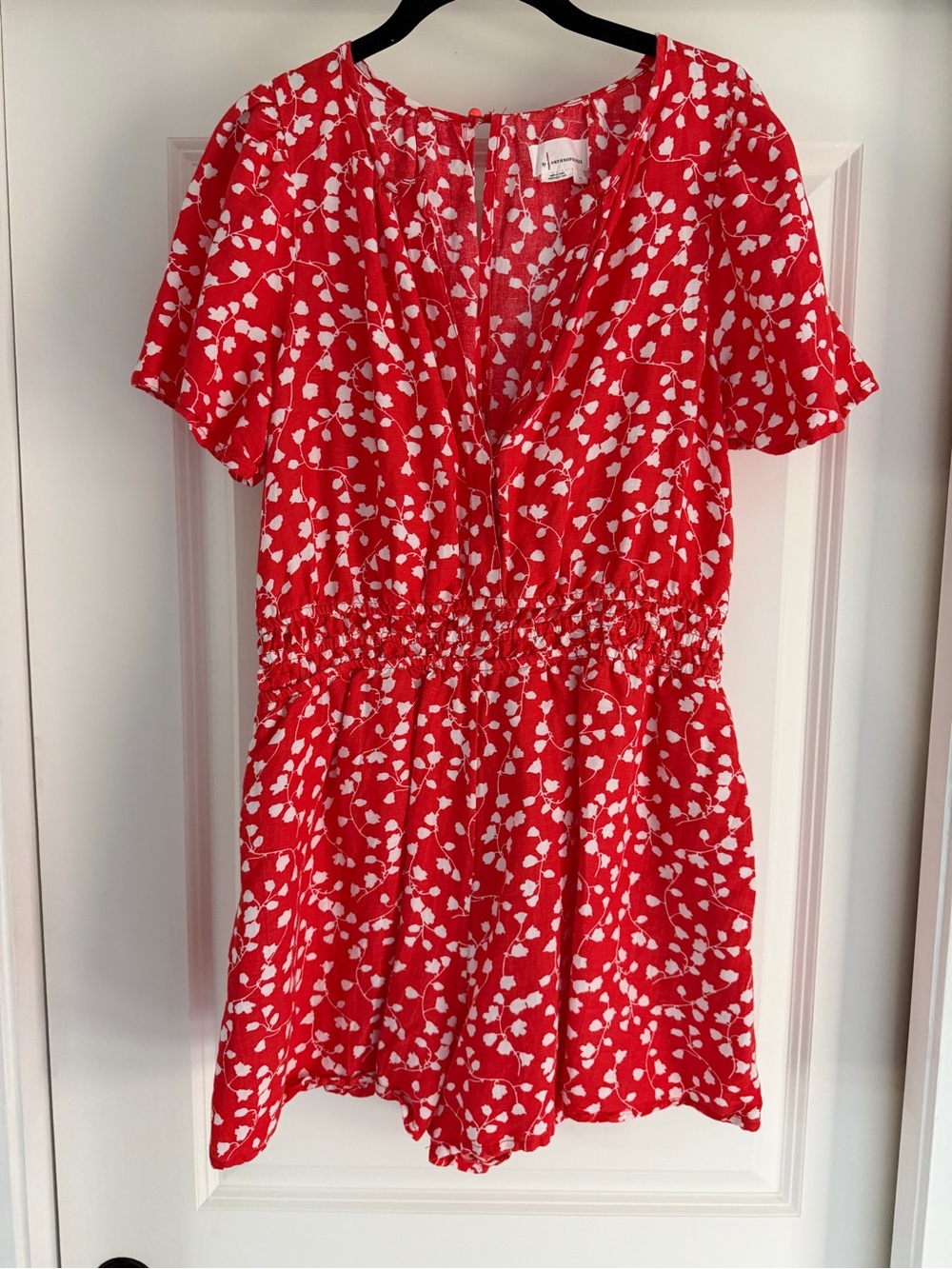Anthropologie Red and White Floral Casual Romper